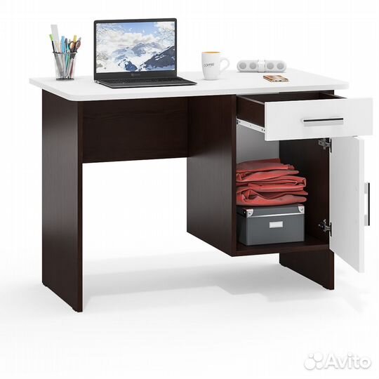 Стол письменный Мебельный Двор 1-09 цвет венге/белый шагрень, шхгхв 105х57х75 см