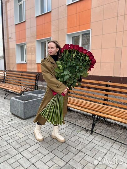 Премиум роза Эквадор. 101 роза 110 см