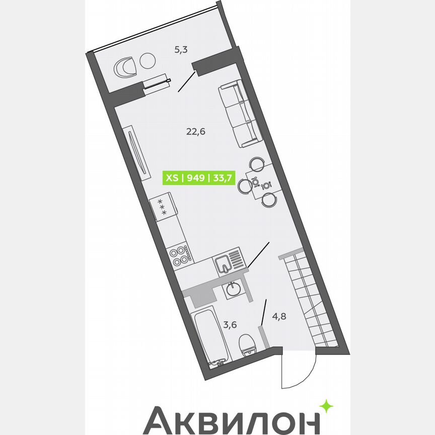 Квартира-студия, 33,7 м², 5/13 эт.