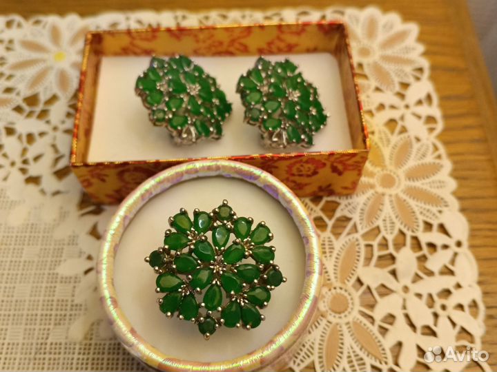 Кольцо+серьги.хризопраз