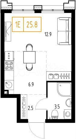 Квартира-студия, 25,8 м², 2/2 эт.