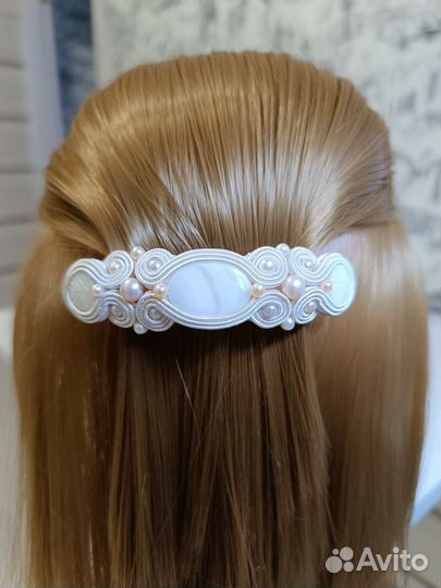 Заколка для волос с перламутром и жемчугом