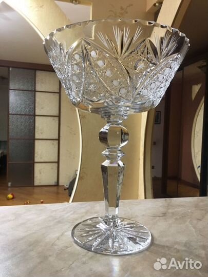 Большая хрустальная ваза для фруктов (ручная резка