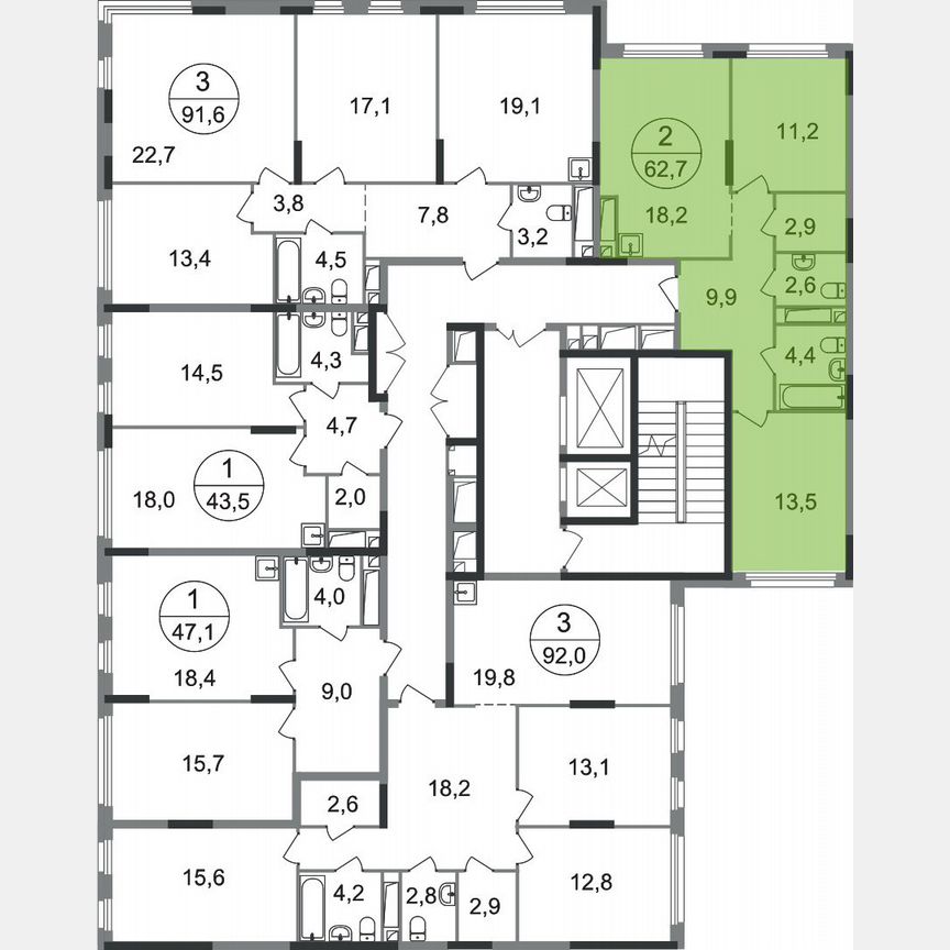 2-к. квартира, 62,7 м², 9/17 эт.