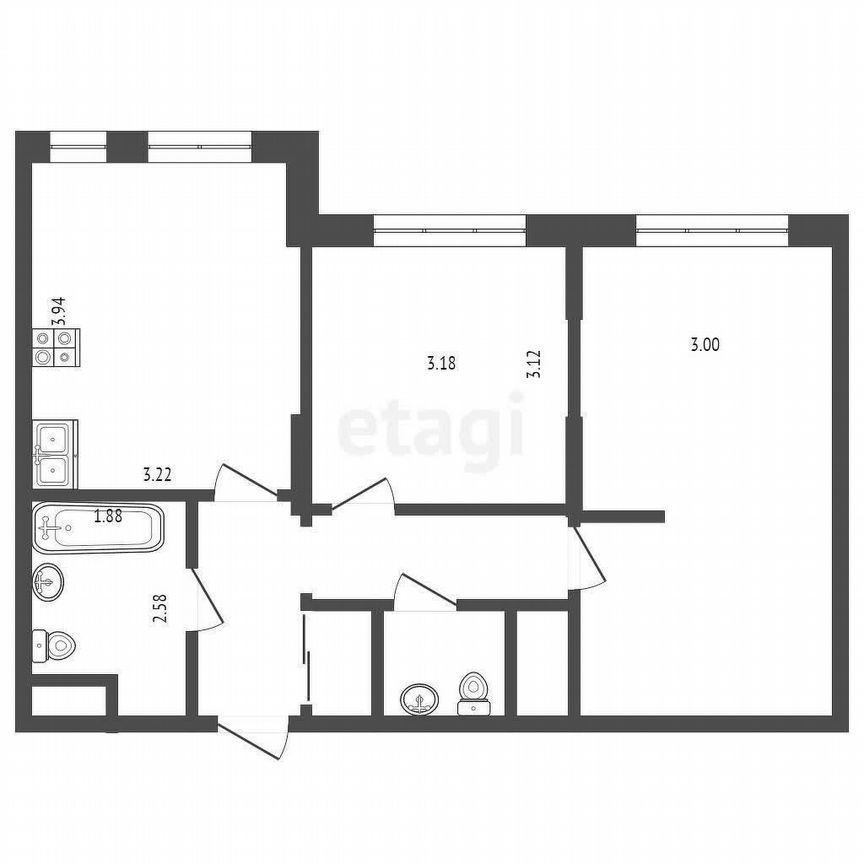 2-к. квартира, 53,1 м², 8/21 эт.