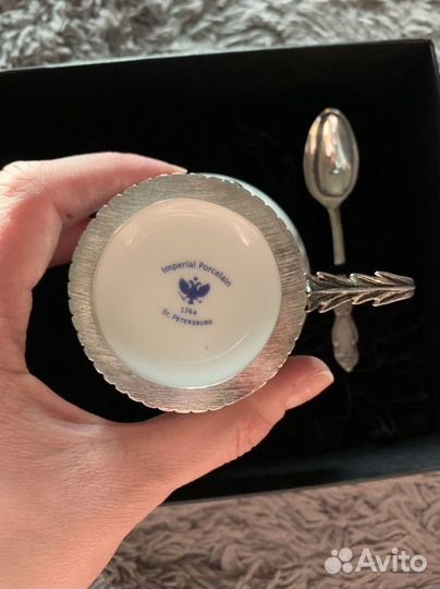 Чашка с ложкой Кольчугинской фабрики