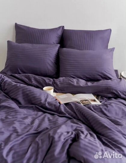 Белье постельное Страйп Сатин 1.5/2сп/евро/дуэт