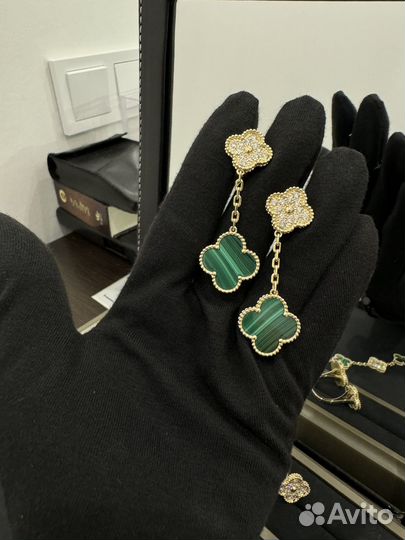 Серьги с натуральными малахитами