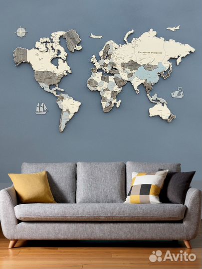 Карта мира из дерева (панно на стену)