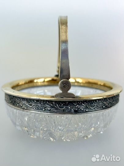 Ваза конфетница серебро 875 проба хрусталь 496 г