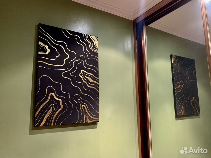 Интерьерная картина черная с золотом