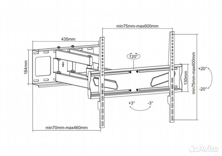 Кронштейн для тв с функцией поворота vesa 600x400