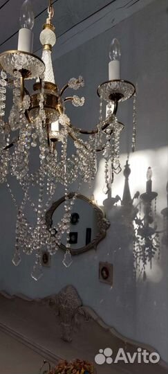 Люстра хрустальная, латунь, винтаж