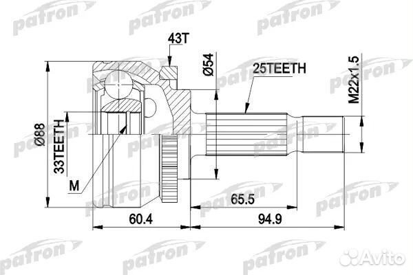 Patron PCV3416 шрус наружн к-кт 25x54x33 ABS43T VO