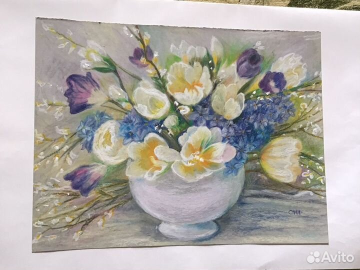 Картина пастель «Цветы весны»