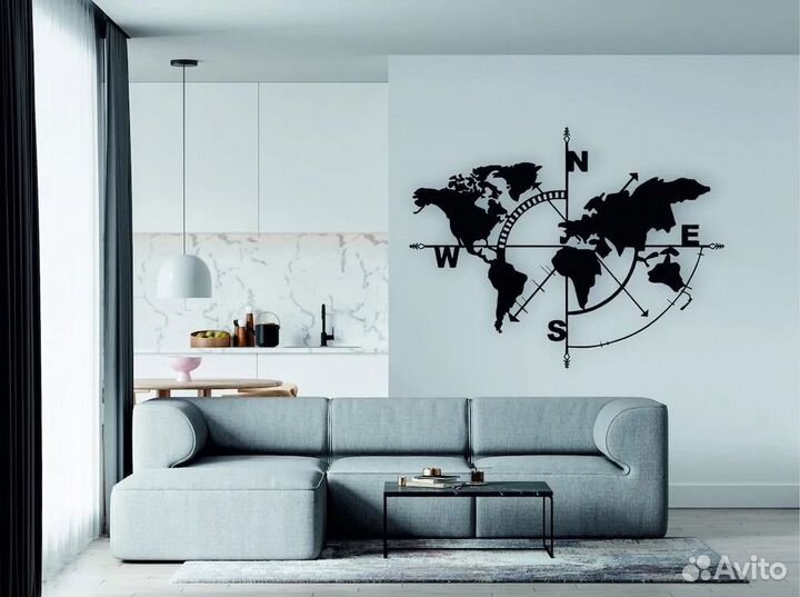 Объемное панно Карта мира компас