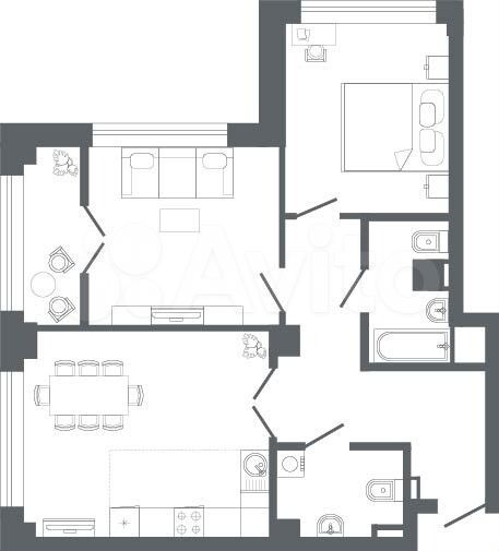 2-к. квартира, 74,5 м², 4/22 эт.