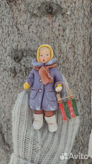 Ватная ёлочная игрушка ручной работы