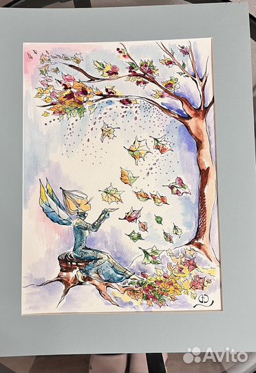 Картина акварель А4, с паспарту без рамы