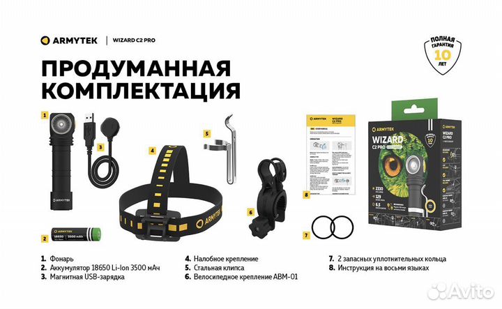 Фонарь armytek wizard C2 PRO magnet usbтеплый свет