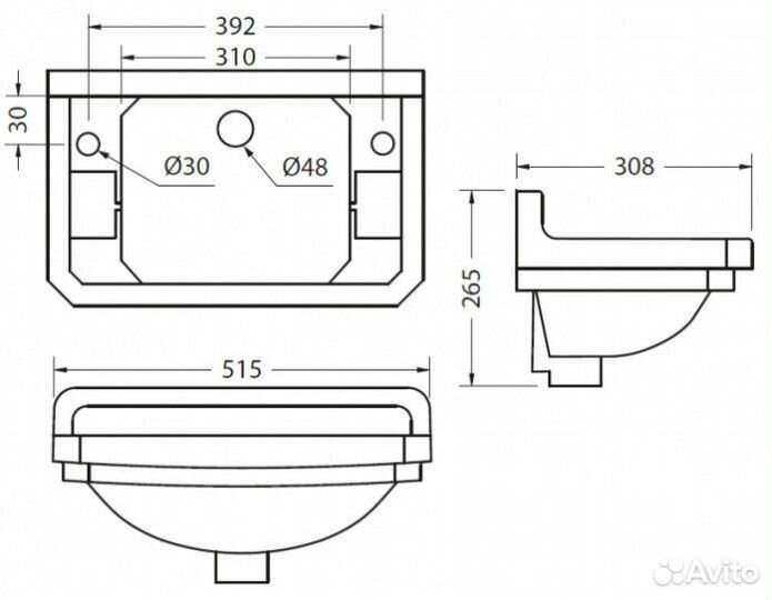 Раковина с подстольем Burlington Edwardian Cloakroom B8 T21A CHR