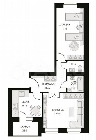 2-к. квартира, 59,4 м², 1/3 эт.