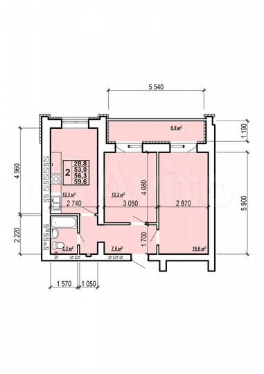 2-к. квартира, 59,6 м², 5/10 эт.