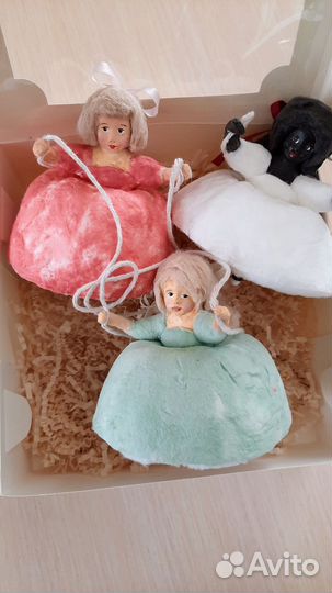 Ватные елочные игрушки девочка на качелях