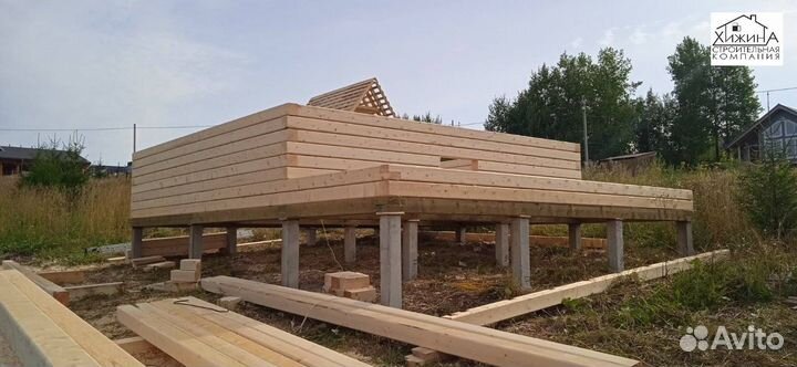 Строительство домов срубов 6х6 из бруса с террасой