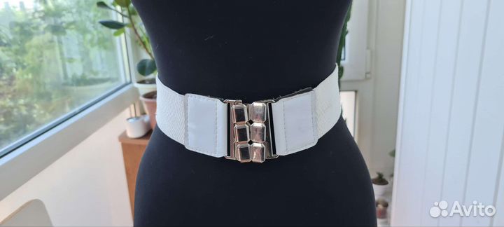 Пояс Темно- серый косичка салатовая белый тряпочн