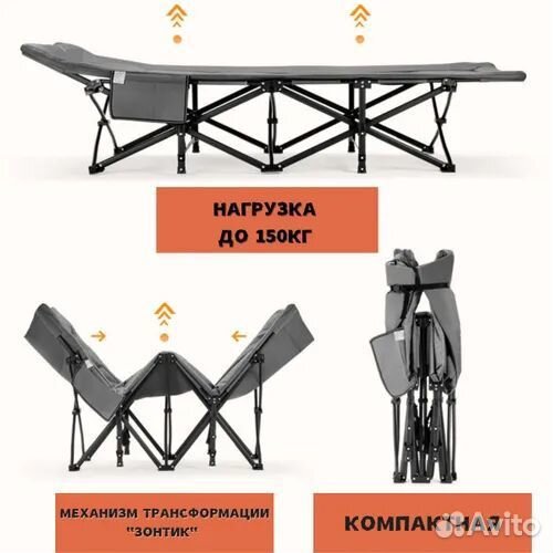 Раскладушка туристическая с матрасом