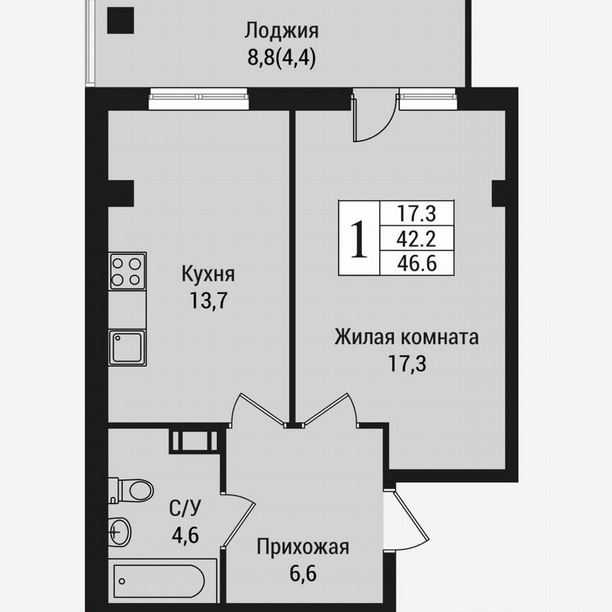 1-к. квартира, 50,5 м², 7/15 эт.