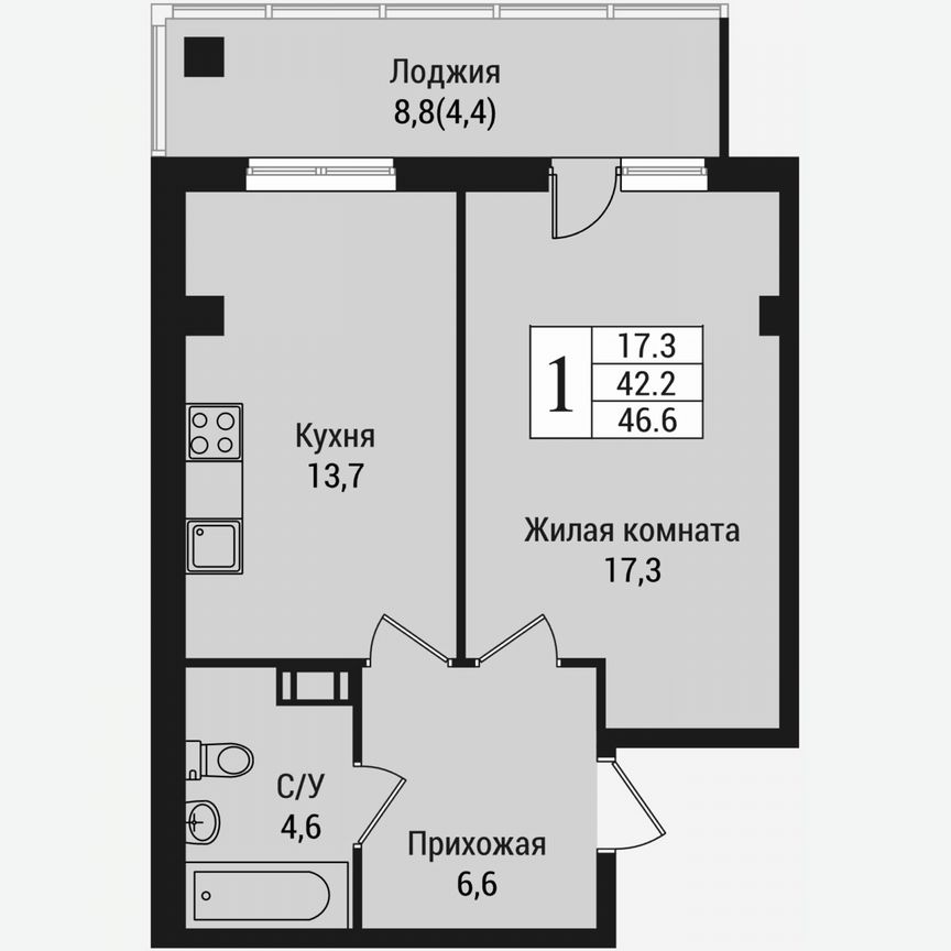 1-к. квартира, 50,5 м², 7/15 эт.