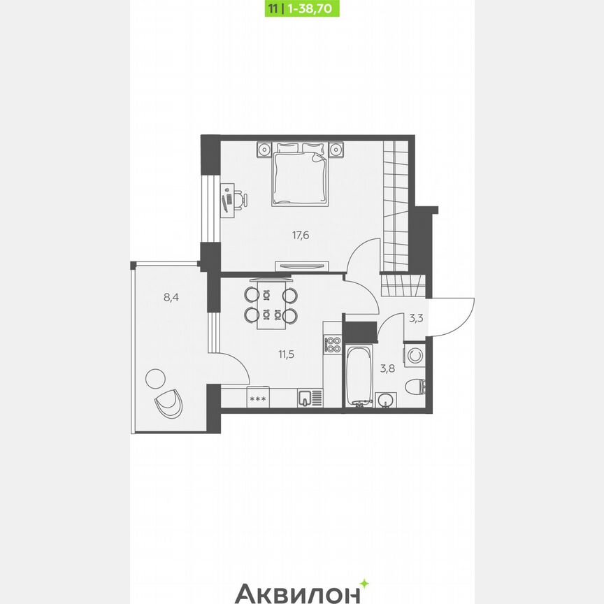 1-к. квартира, 38,7 м², 3/12 эт.