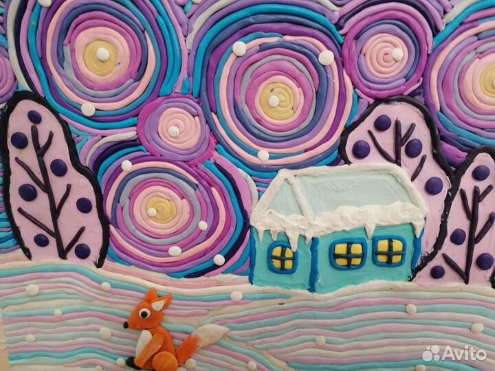 Зимушка детская работа из пластилина