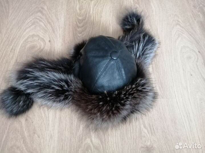 Меховая шапка чернобурка кожа