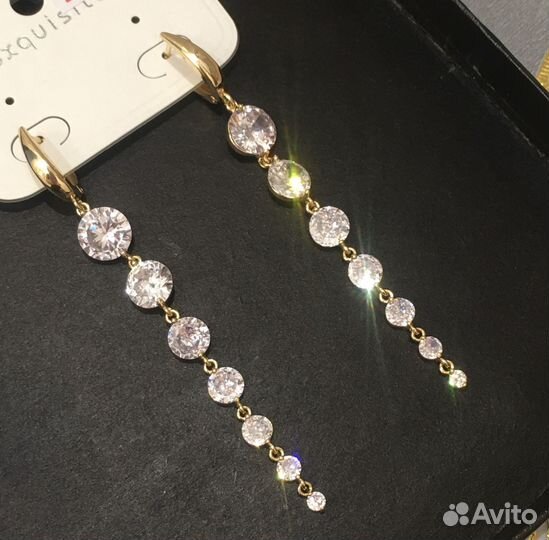 Висячие серьги с камнями под золото