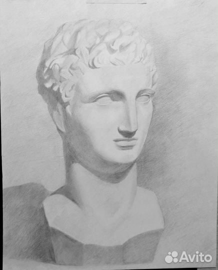 Гипсовая голова Гермес рисунок