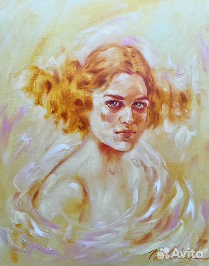 Картина маслом портрет девушка винтаж холст