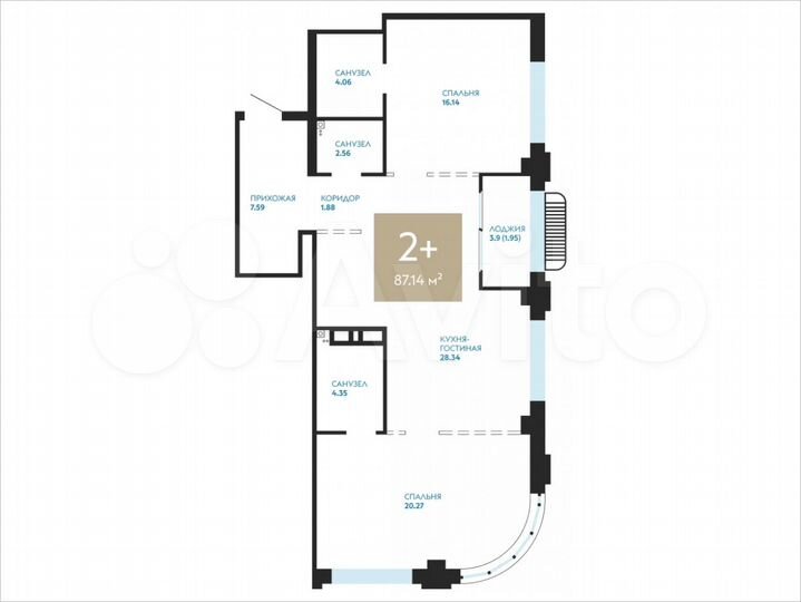 2-к. квартира, 87,1 м², 6/24 эт.