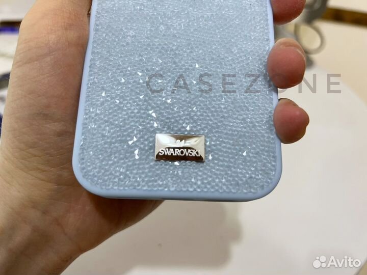 Голубой чехол swarovski iPhone 13 pro