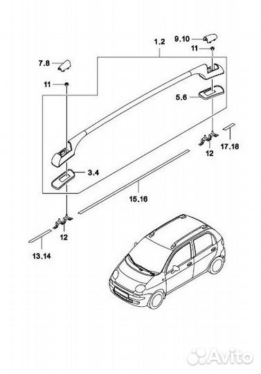 Молдинг крыши левый передний Daewoo matiz