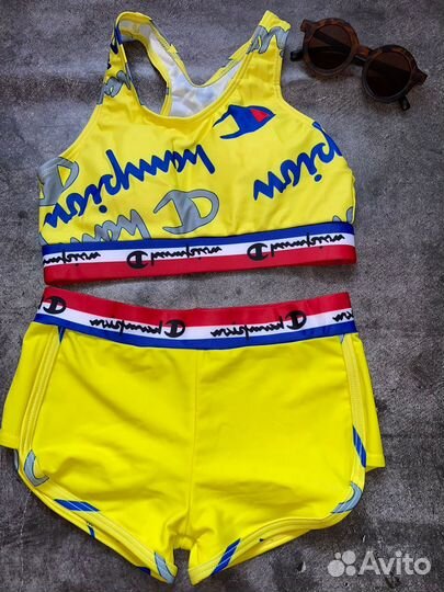 Купальник раздельный для девочек розовый/желтый