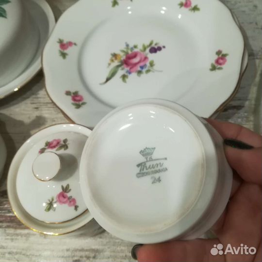 Мейсенский букет тарелки,горчичница,икорница и др