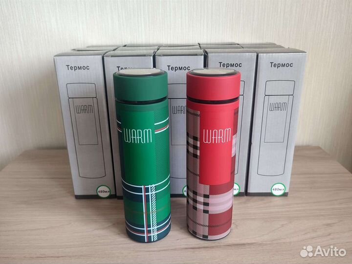Термос 480 мл новый 2 шт зелёный и красный