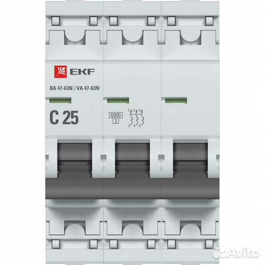 Выключатель автоматический 3п C 25А 6кА ва 47-63N PROxima EKF M636325C