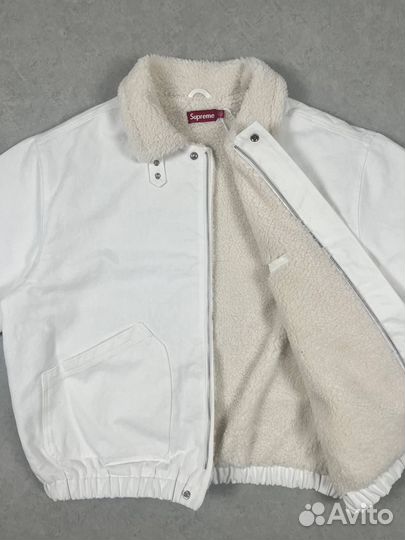 Джинсовая Куртка Supreme Шерпа Белая