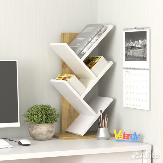 Полка настольная Spruce 32х22х64см, белый + дуб с