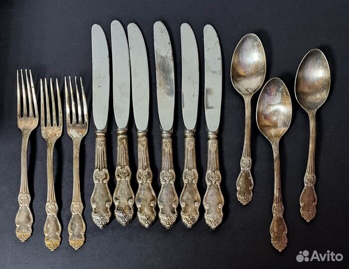 Ложки, вилки, ножи Серебряная роза, мельхиор, СССР