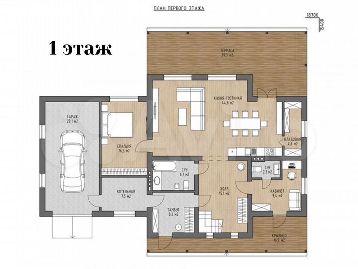 Коттедж 337 м² на участке 10 сот.